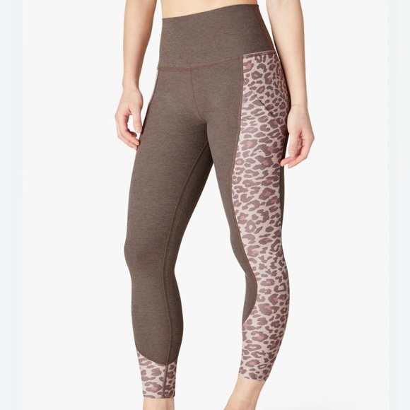 BEYOND YOGA MIXED PANEL CHEETAH COCOA BROWN HIGH RISE POCKET LEGGINGS WOMENS XS - Picture 1 of 7